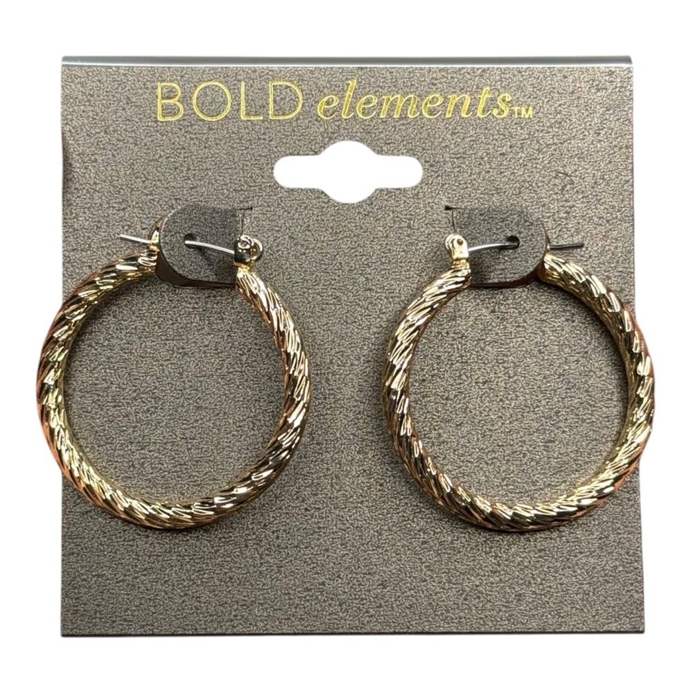 BOLD ELEMENTS Gold Rope Braided Hoop Earrings Hinge Latch Back NEW